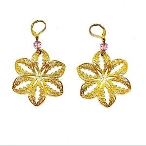 Gold Lotus with Dark Amethyst Earrings